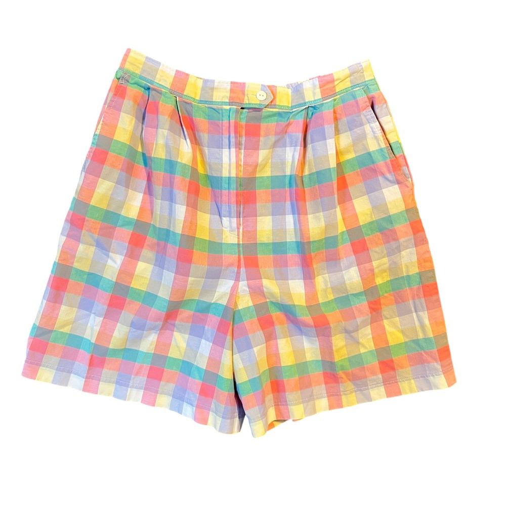 Jaclyn Smith Shorts 14 Pastel Plaid High Rise Pleated VTG 90s Coastal Cottage